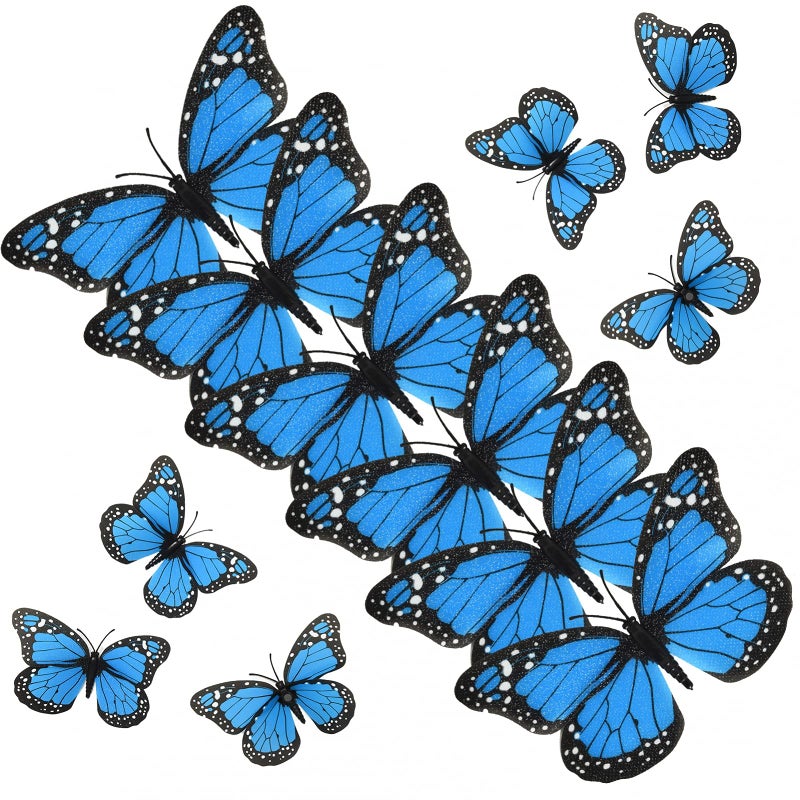 AQUEENLY Monarch Butterfly Decoration 4.72'' Blue Butterflies for Crafts Premium Fake Butterflies Wall Decor for Room, Home, Wedding, Party (12 Pcs) - Image 1